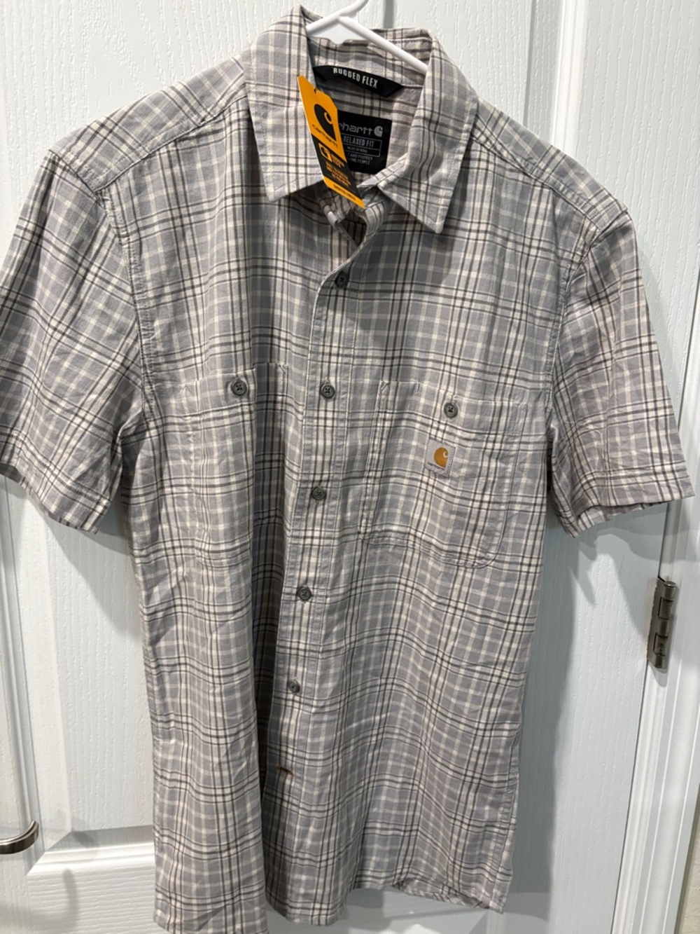 Carhartt Short-Sleeve Plaid Button-Down Shirt in Gray Sz Small NWT